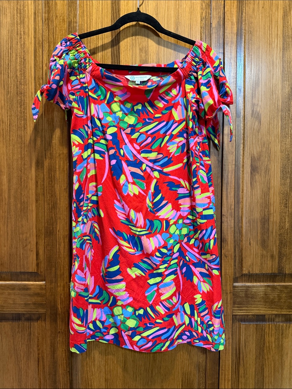 escapada Bright Red Tropical Print Off-Shoulder Dress
